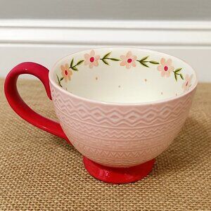 Potter’s Studio NEW Footed Mug Pink & Red Embossed Ceramic Floral 12 oz